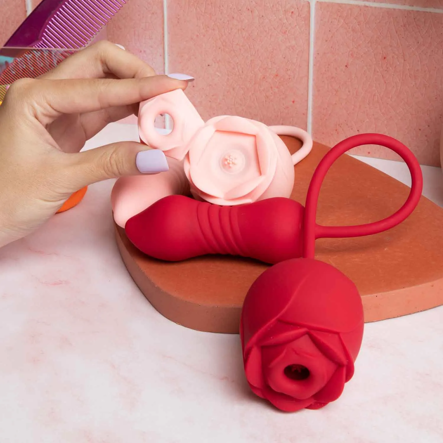 official 2 in 1 double sided rose suction toy